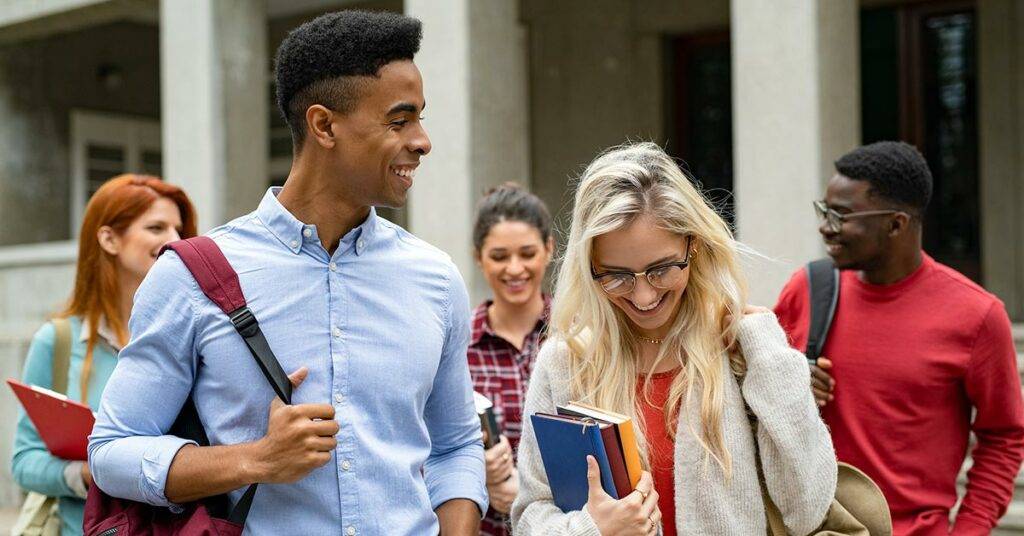 Website Migration Leads To Increase In Traffic For University 24 6167fbf0be0897814a1bd1e3 friends walking outside college in conversation