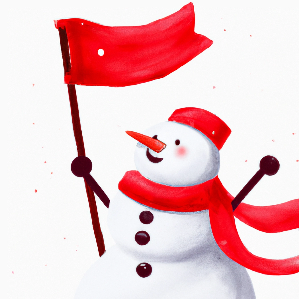 dall·e 2022 10 11 10.07.44 snowman waving a red flag watercolor style copy