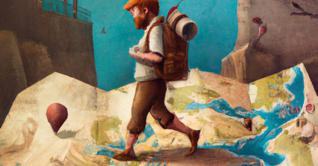 man walking on a map