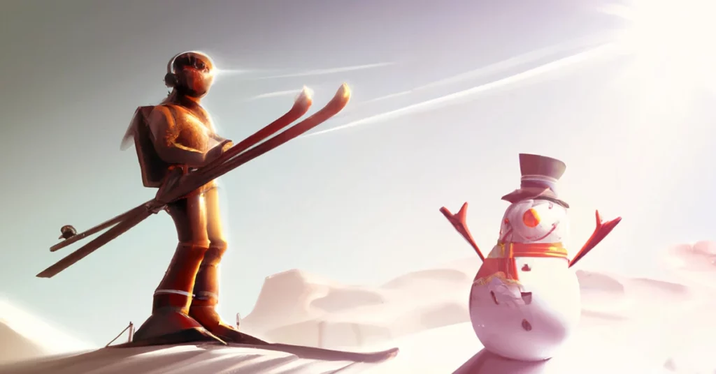 skier and snowman