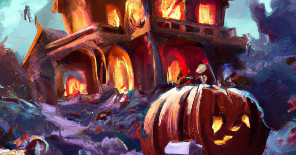 halloween pumpkin and haunted house