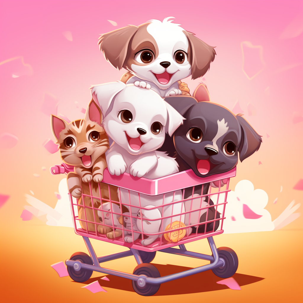 scaledon puppies and kittens inside a shopping cart. a cartoon 65b80d10 2021 4880 b090 b73950c17ee7