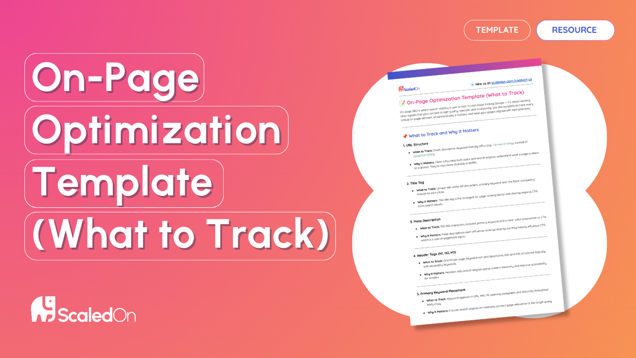 on page optimization template what to track