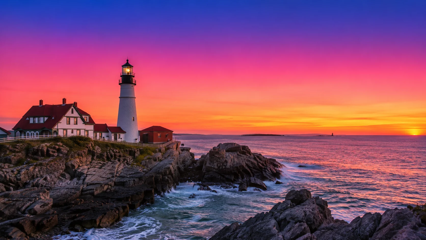 digital marketing agency in maine - lighthouse at sunset on the rocky maine coastline